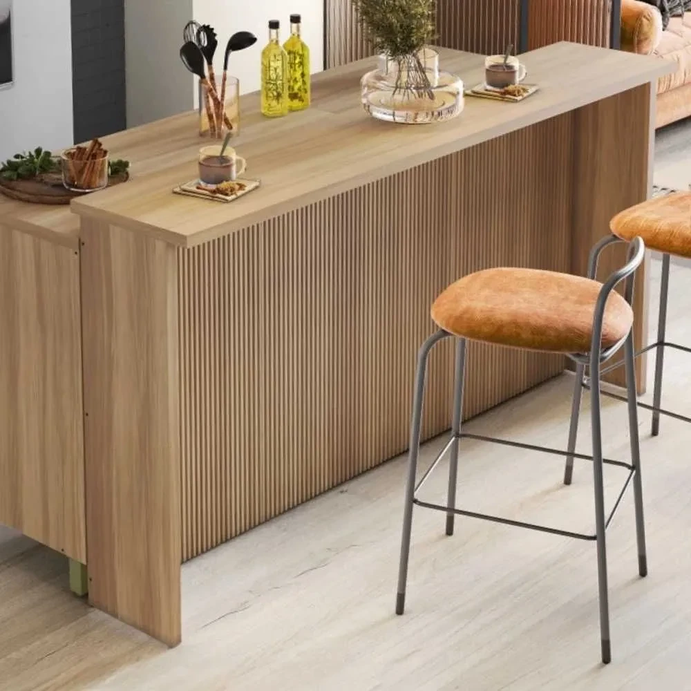 Bancada de Cozinha Ilha 200 Cm Ripado 100% MDF Nature - Nesher - 1