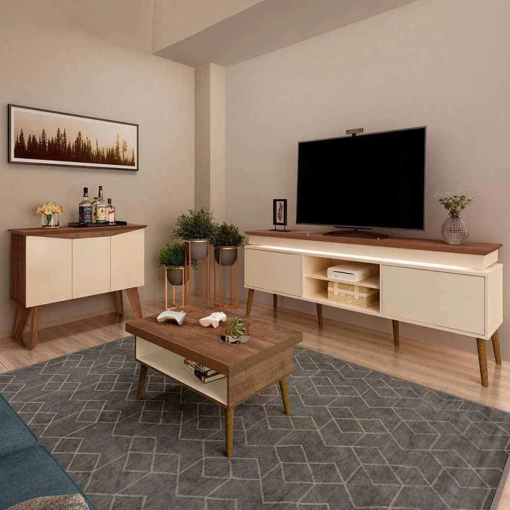 Sala de Estar Completa para TV Até 75 Polegadas Lumina Pinho/Off White - Artely Móveis - 1