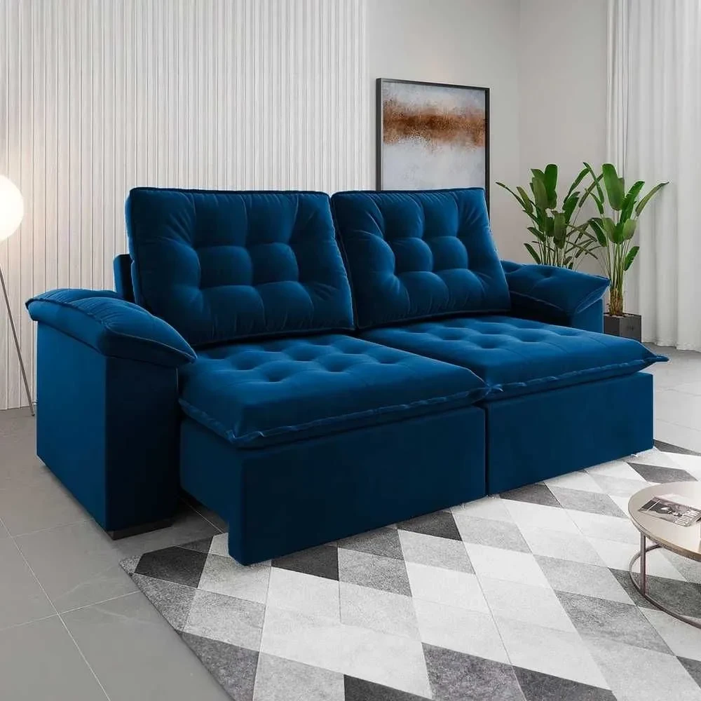 Sófa 4 Lugares Mozart Retrátil e Reclinável Azul - Vian - 1