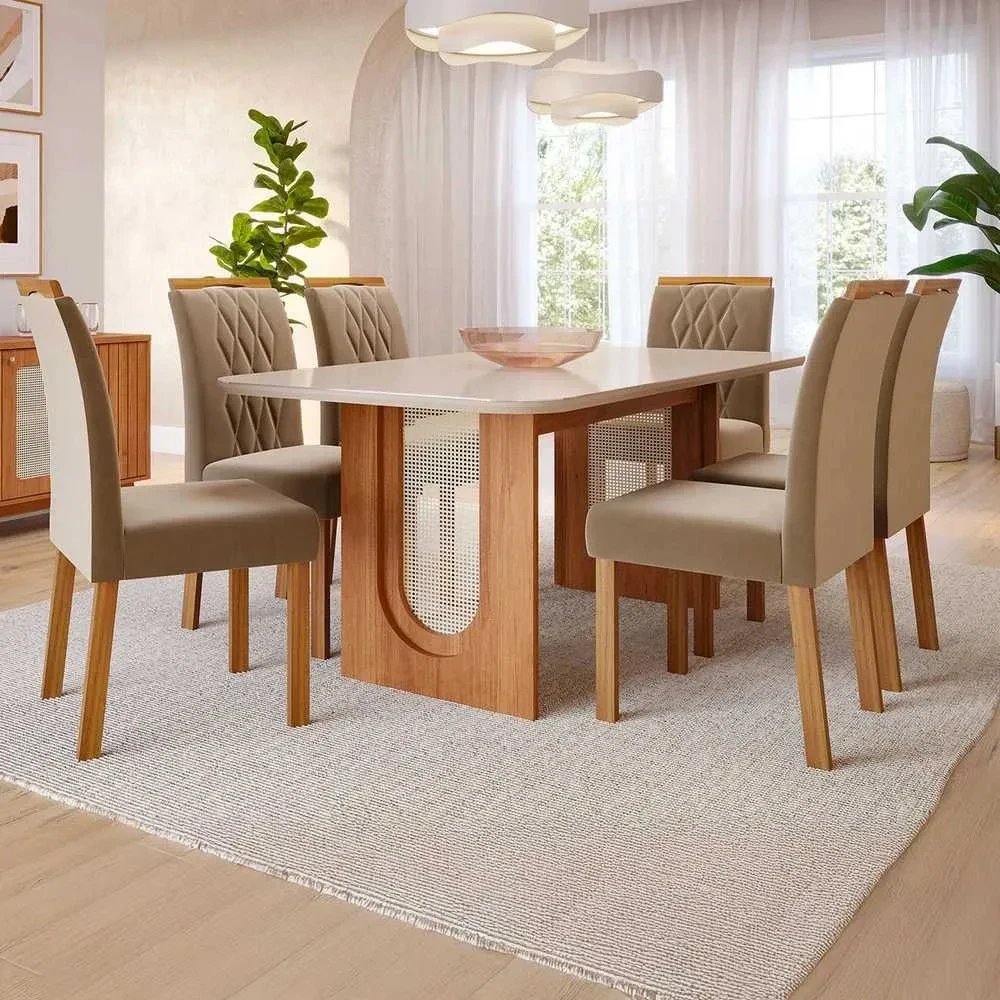 Mesa de Jantar 6 Cadeiras Juliana com Tampo de Vidro - 1