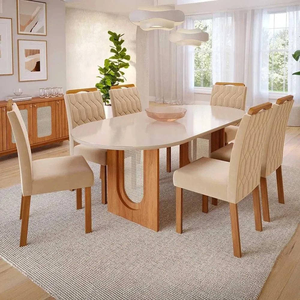Mesa de Jantar 6 Cadeiras Paola com Tampo de Vidro - 1