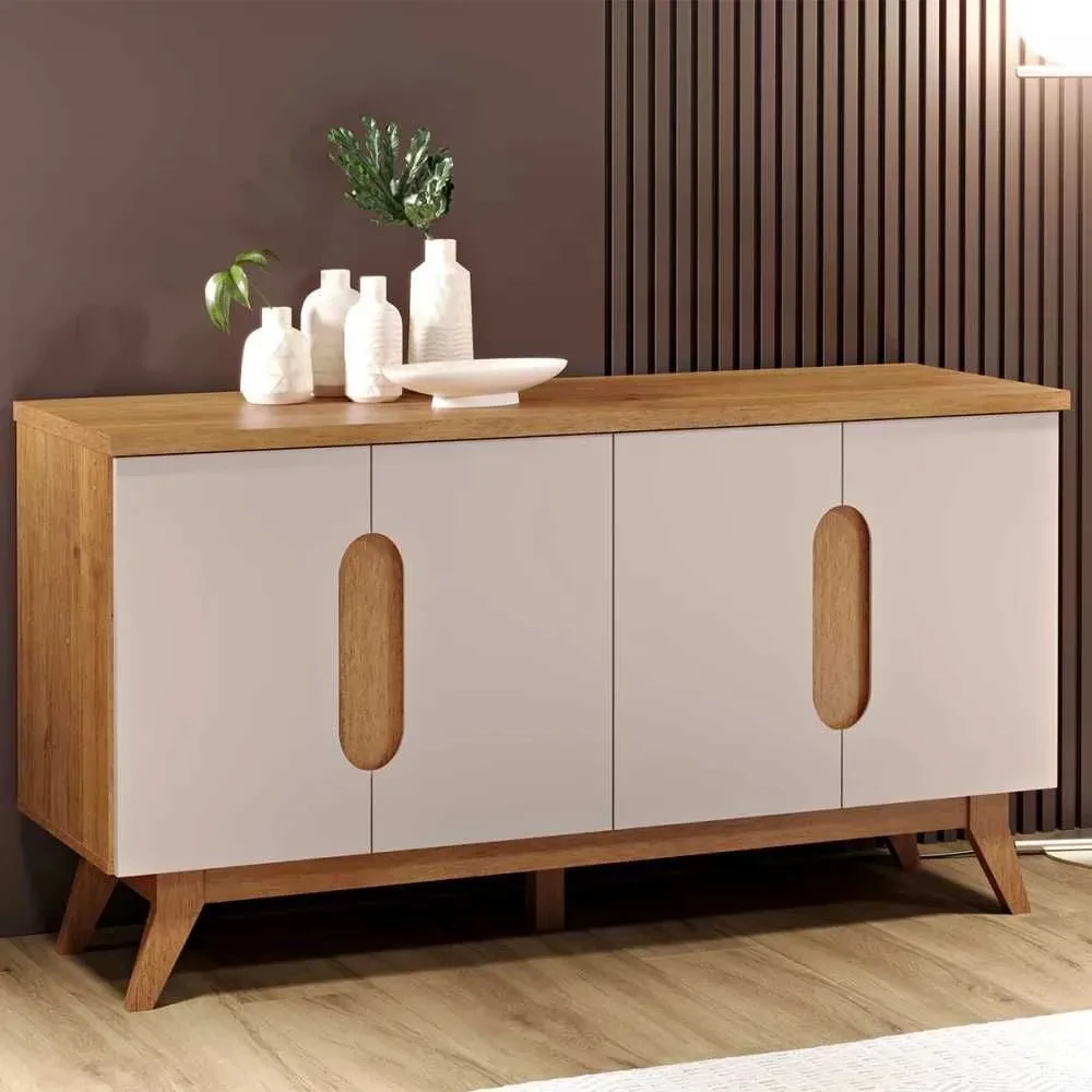 Balcão Buffet Maiky 4 Portas Mel/Off White - Viero Móveis - 1
