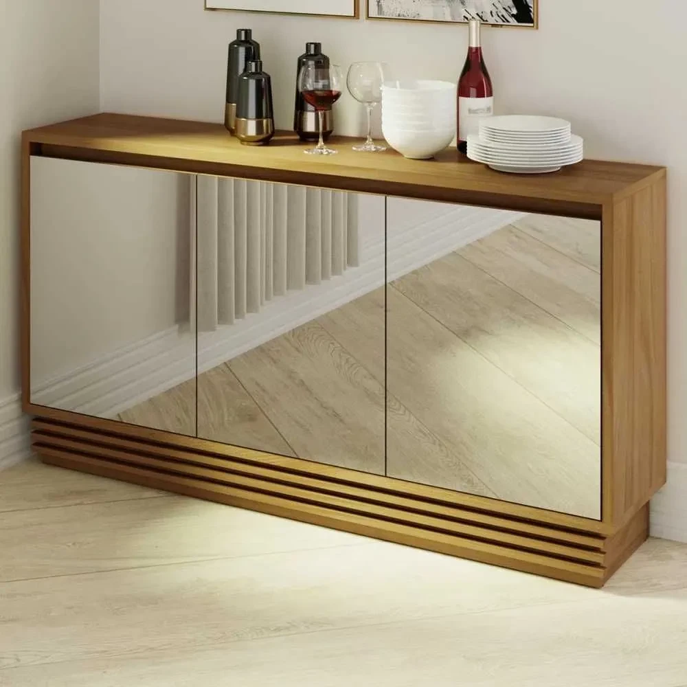 Balcão Buffet 3 Portas 1 Gaveta com Espelho Natural - Tecno Mobili - 1