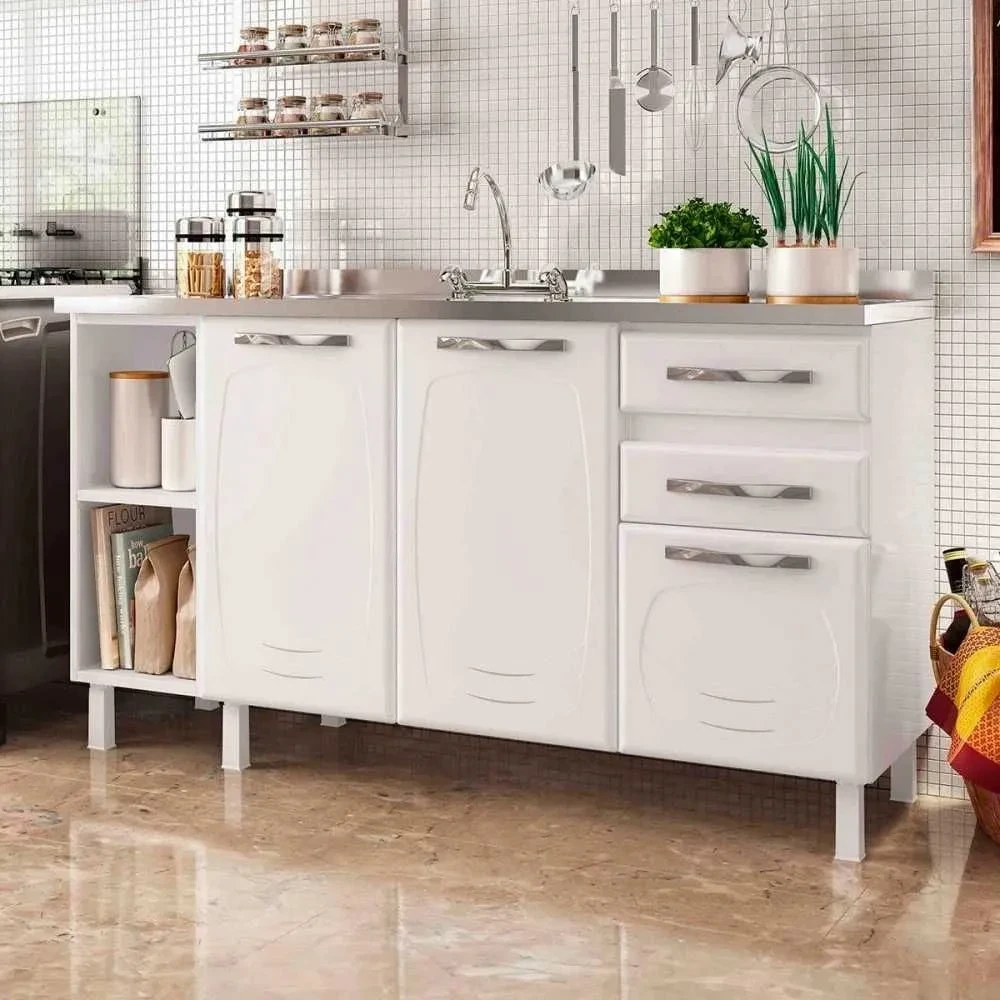 Balcão de Cozinha Star New 3 Portas 2 Gavetas Branco - Telasul - 1