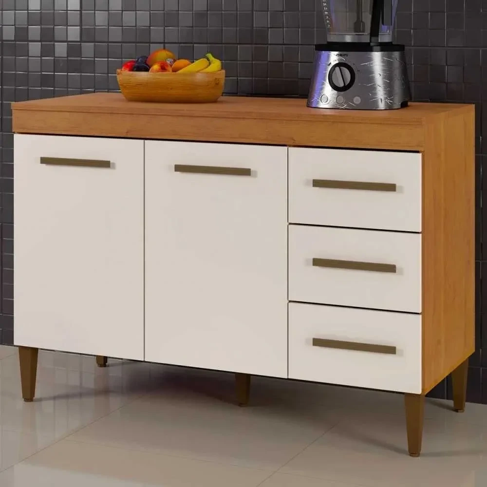 Balcão de Cozinha Virtus 2 Portas 3 Gavetas Nature/Off White - Kaiki Móveis - 1