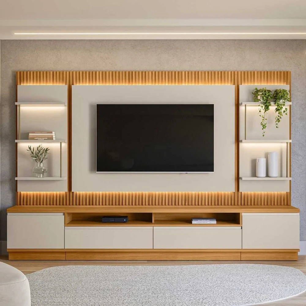 Rack com Painel Para TV Até 70 Pol com Bancada Real Tauari/Off White - Mpozenato - 1