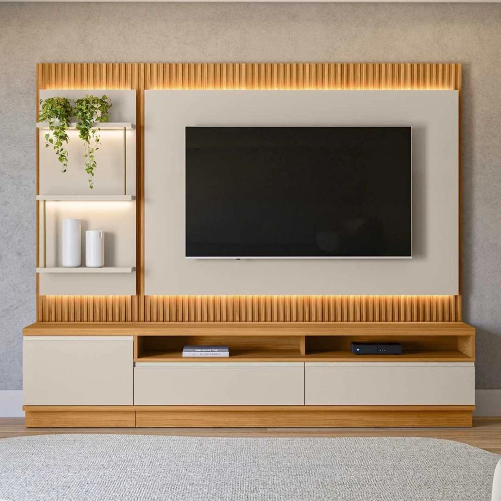 Rack com Painel Para TV 70 Pol com Bancada Real Tauari/Off White - Mpozenato - 1