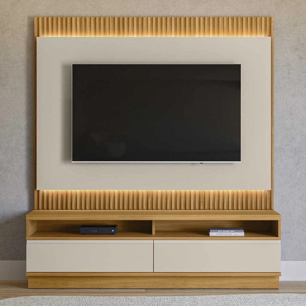 Rack com Painel Para TV Até 70 Pol Bancada Real Tauari/Off White Fosco - Mpozenato - 1