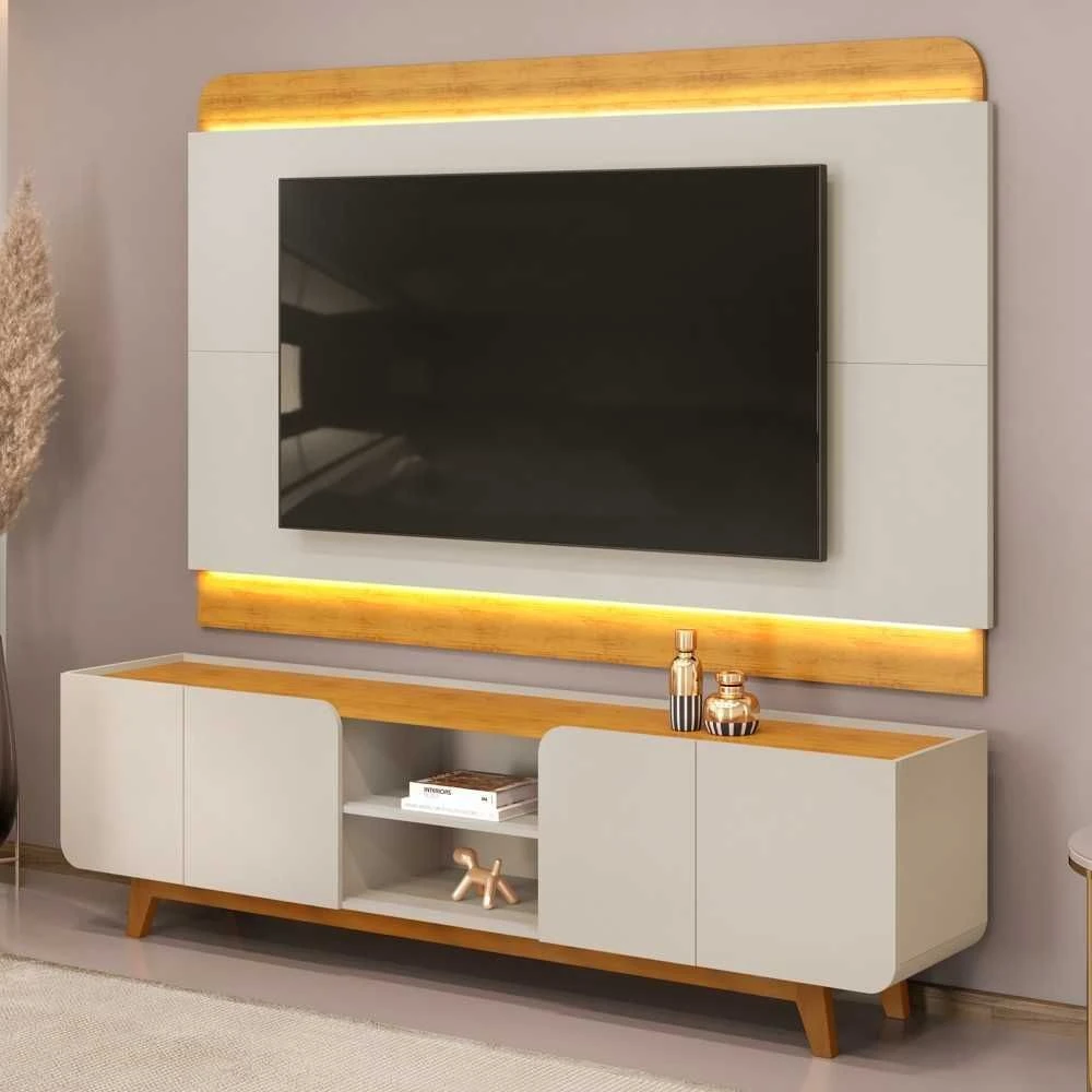 Rack com Painel Para TV Até 75 Pol Bancada Com LED Collie Cedro/Bali - Mpozenato - 1