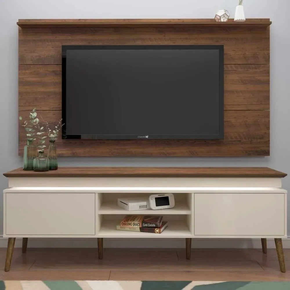 Rack com Painel para TV Até 50 Polegadas Lumina com LED 2 Portas Pinho/Off White - Artely Móveis - 1