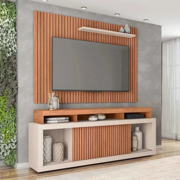 Rack com Painel para TV Até 70 Polegadas Puerto Freijó/Off White - PNR Móveis