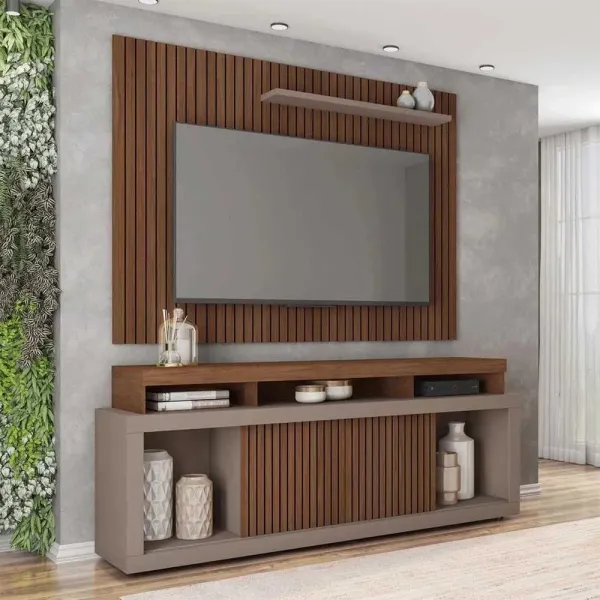 Rack com Painel para TV Até 70 Polegadas Puerto Fendi/Havana - PNR Móveis