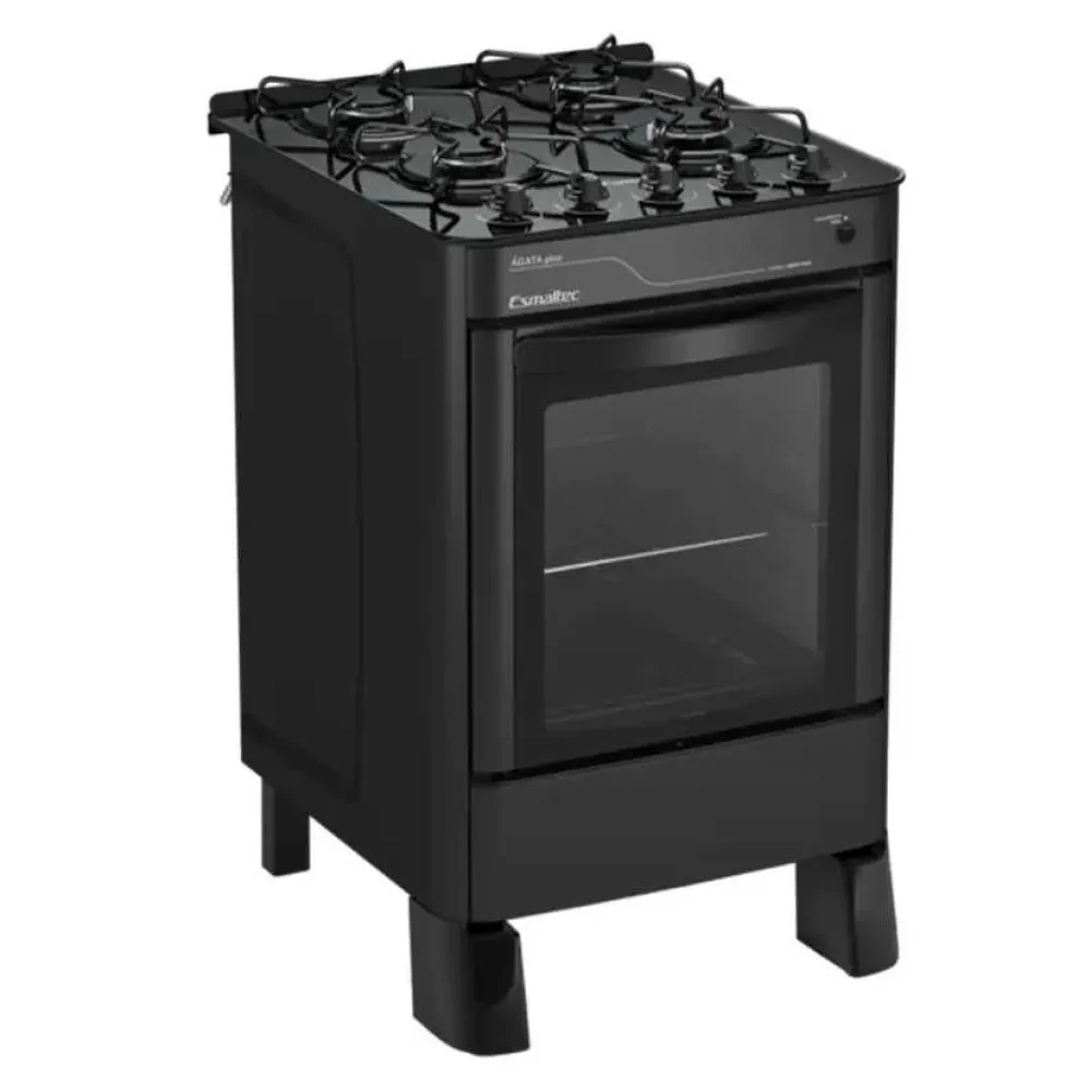 Fogão Esmaltec 4 Bocas Ágata Glass Preto - 1
