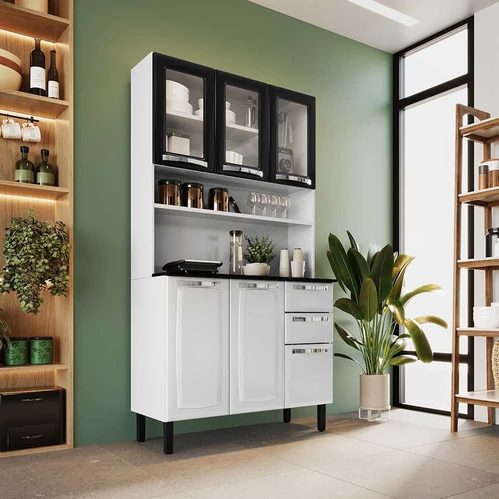 Kit de Cozinha Compacta Pratika Branco e Preto - 1