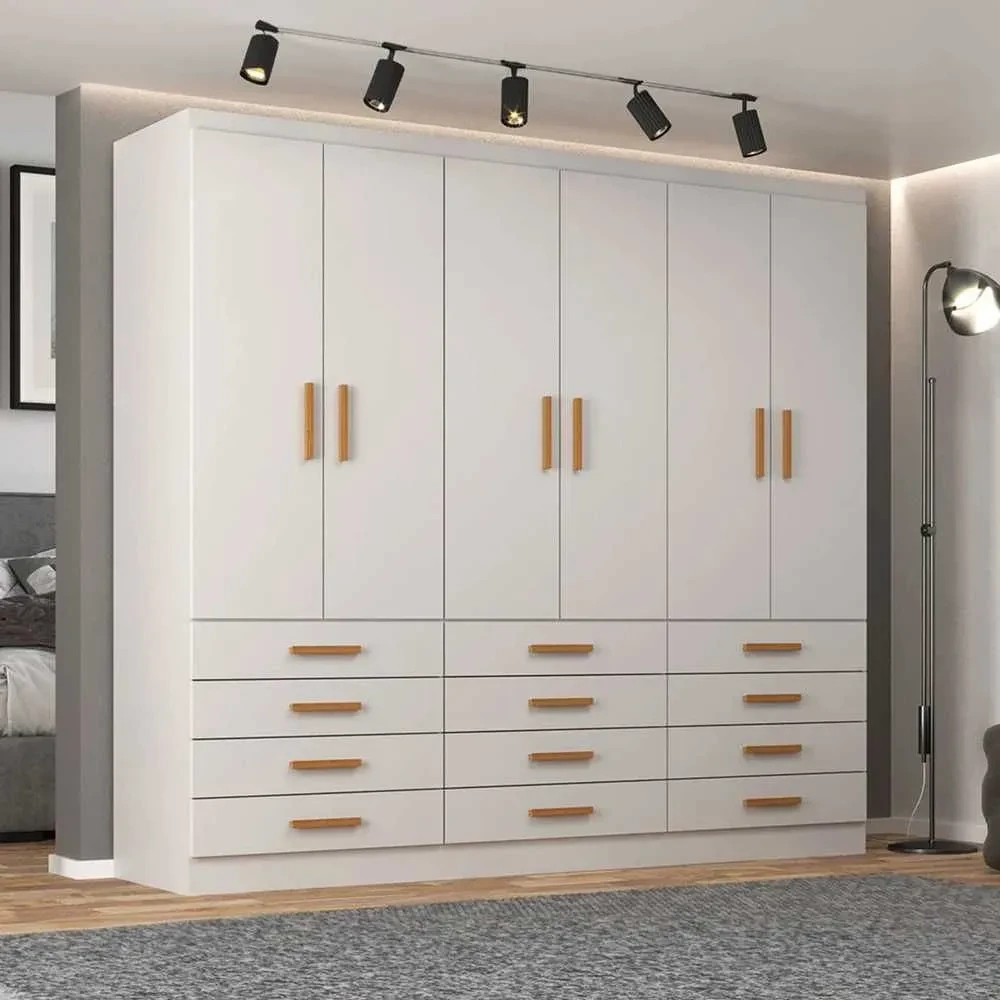 Guarda Roupa Casal New Mônaco 6 Portas 12 Gavetas Branco - Evidência Móveis - 1