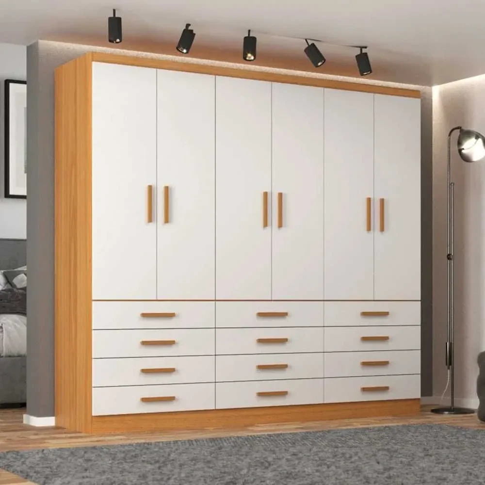 Guarda Roupa Casal New Mônaco 6 Portas 12 Gavetas Cinnamomo/Branco - Evidência Móveis - 1
