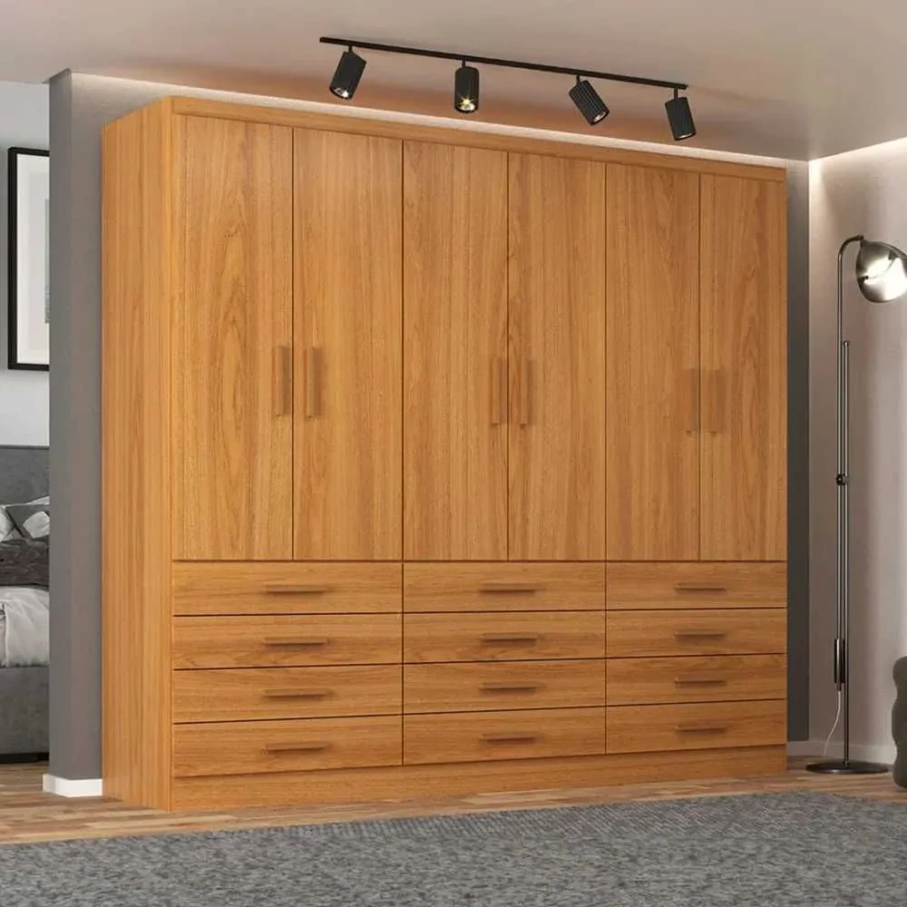 Guarda Roupa Casal New Mônaco 6 Portas 12 Gavetas Cinnamomo - Evidência Móveis - 1