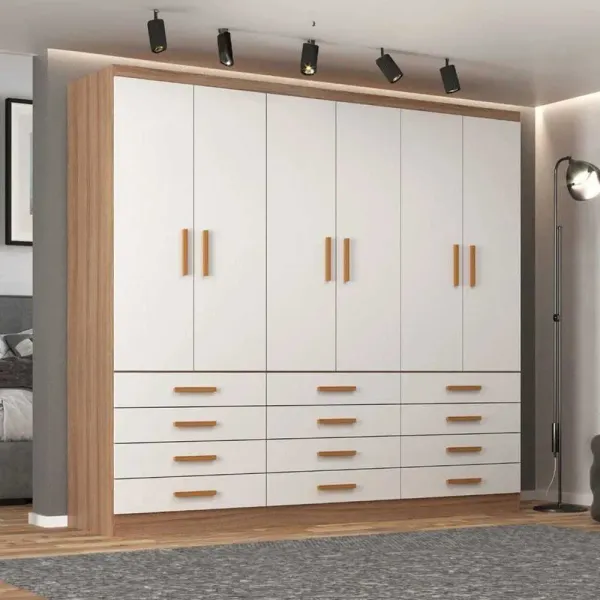 Guarda Roupa Casal New Mônaco 6 Portas 12 Gavetas Branco/Demolição - Evidência Móveis