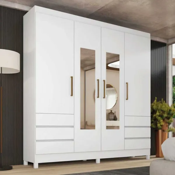 Guarda Roupa Casal Roma 4 Portas 6 Gavetas Branco