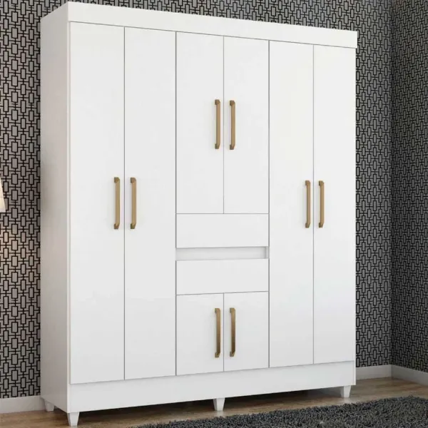 Guarda Roupa Solteiro Munique 8 Portas 2 Gavetas Branco