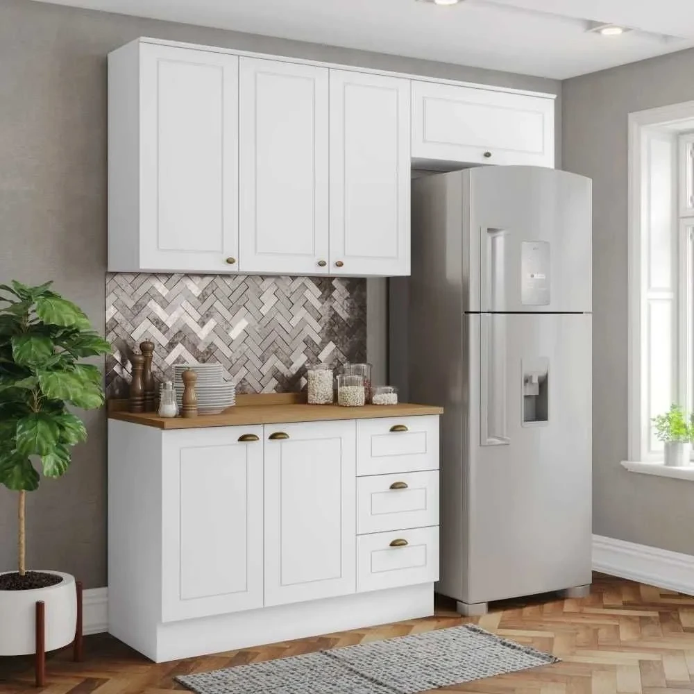 Cozinha Compacta Americana 6 Portas 3 Gavetas 100% MDF Branco/Nature - Henn - 1