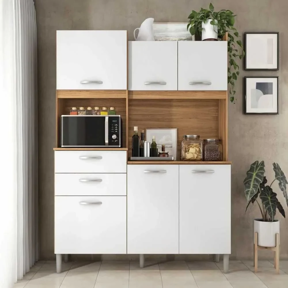 Cozinha Compacta Harmonia 6 Portas 2 Gavetas Amêndola/Branco - Demóbile - 1