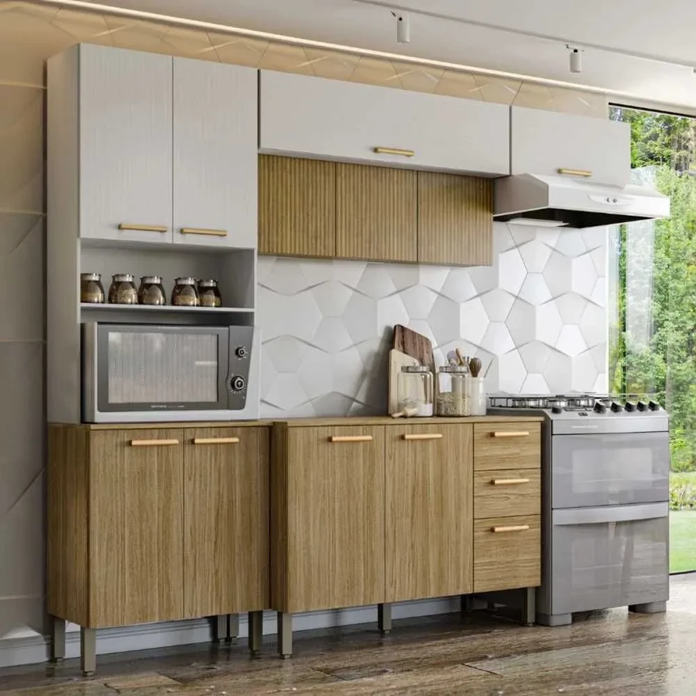 Cozinha Compacta Urbane 12 Portas 2 Gavetas Ripado Freijo/Supremo - Kits Paraná - 1
