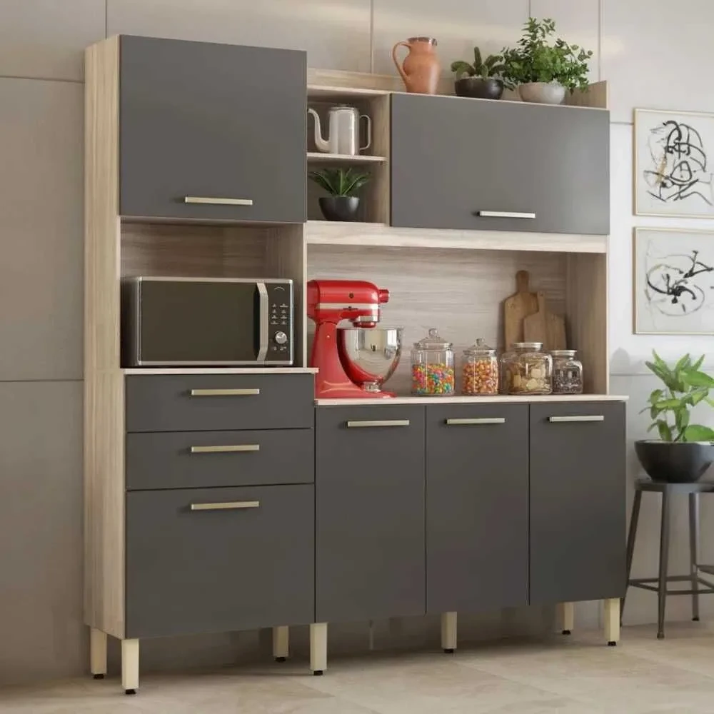 Cozinha Compacta Select 6 Portas 2 Gavetas Avena/Grafito - Demóbile - 1