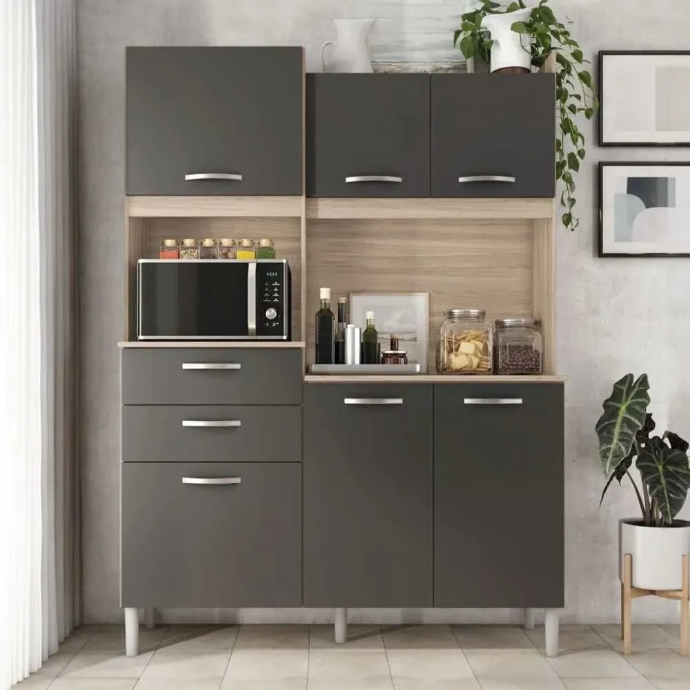 Cozinha Compacta Harmonia 6 Portas 2 Gavetas Avena/Grafito - Demóbile - 1