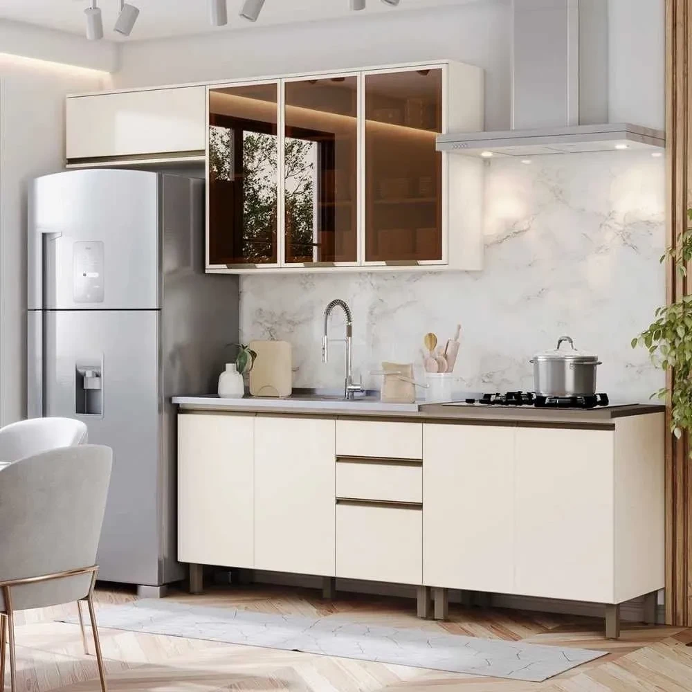 Cozinha Compacta Connect 9 Portas 2 Gavetas com Vidro 100% MDF Off White - Henn - 1