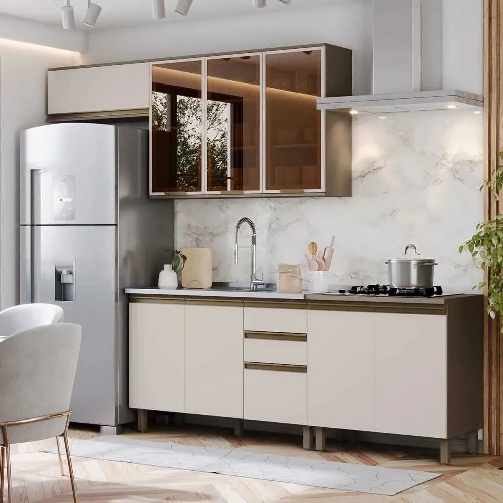 Cozinha Compacta Connect 9 Portas 2 Gavetas com Vidro 100% MDF Duna/Cristal - Henn - 1