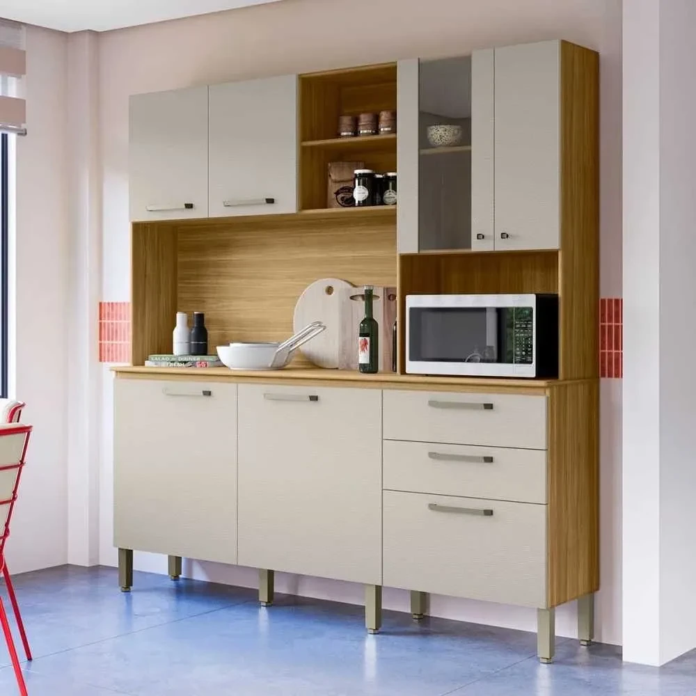 Cozinha Compacta Mega 7 Portas 2 Gavetas com Vidro Freijó/Soft - Kits Paraná - 1