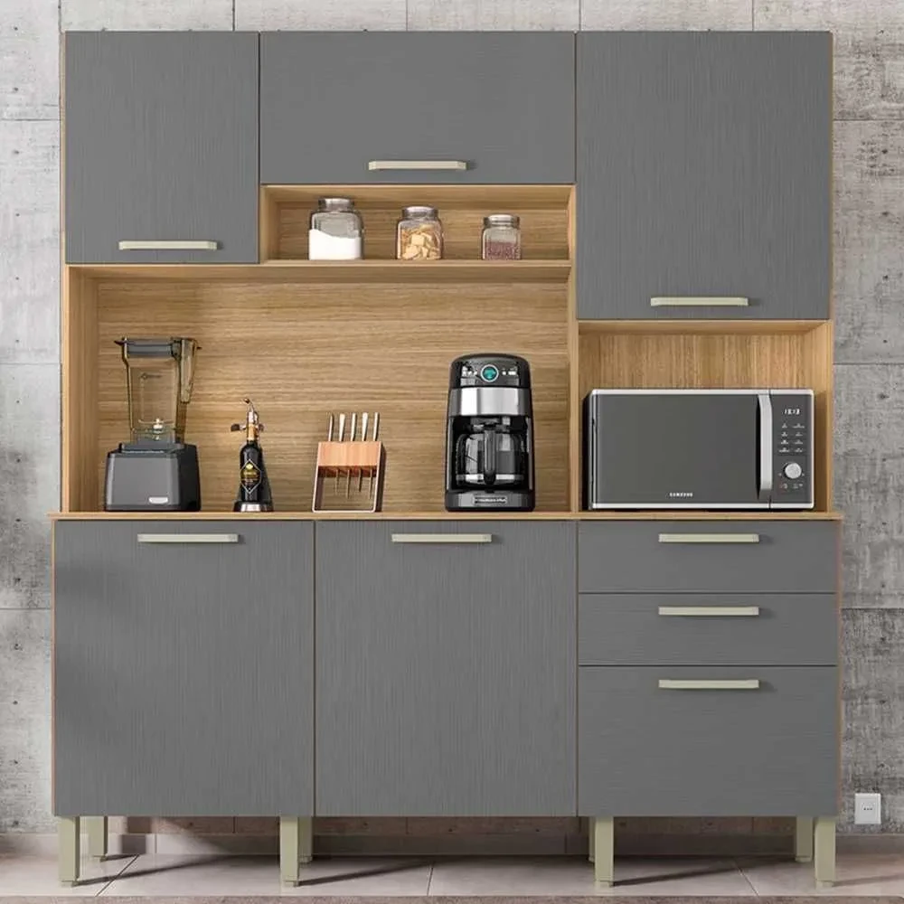Cozinha Compacta Ferrara 6 Portas 2 Gavetas Freijó/Gris - Kits Paraná - 1