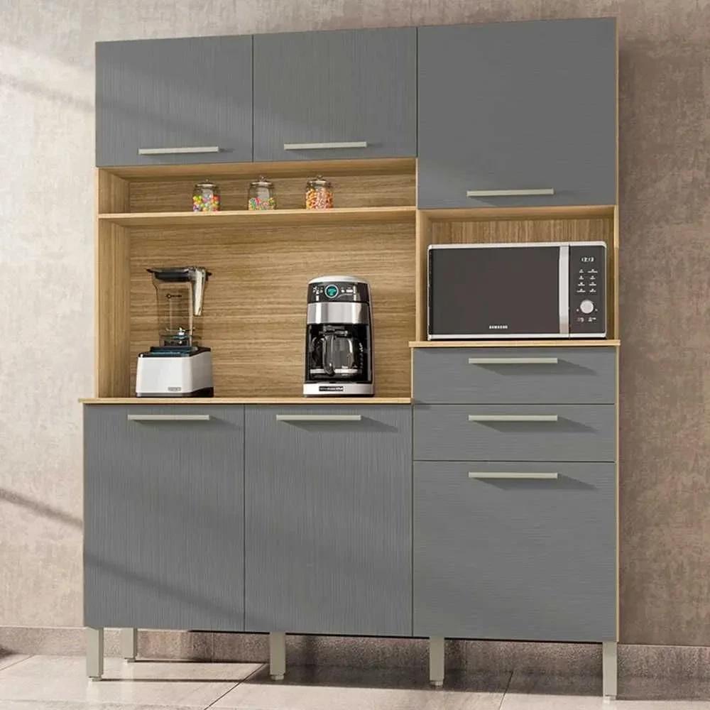 Cozinha Compacta Montesa 6 Portas 2 Gavetas Freijó/Gris - Kits Paraná - 1