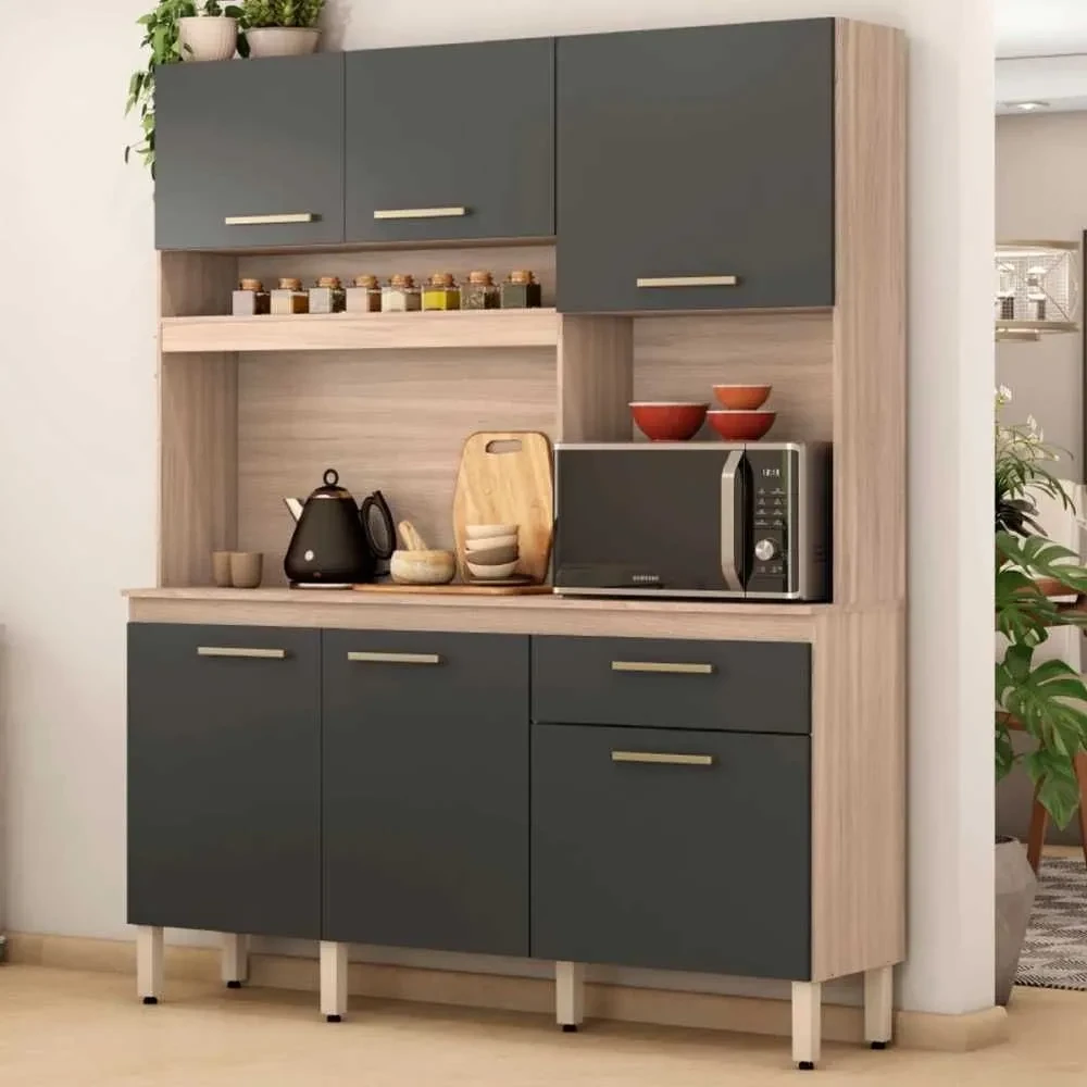 Cozinha Compacta álamo 6 Portas 1 Gaveta Avena Touch/Grafito - Demóbile - 1