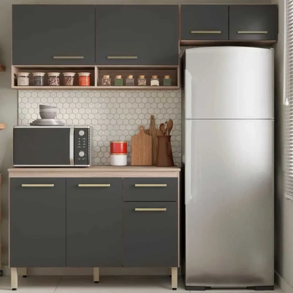 Cozinha Compacta Dama 7 Portas 1 Gaveta Avena Touch/Grafito - Demóbile - 1