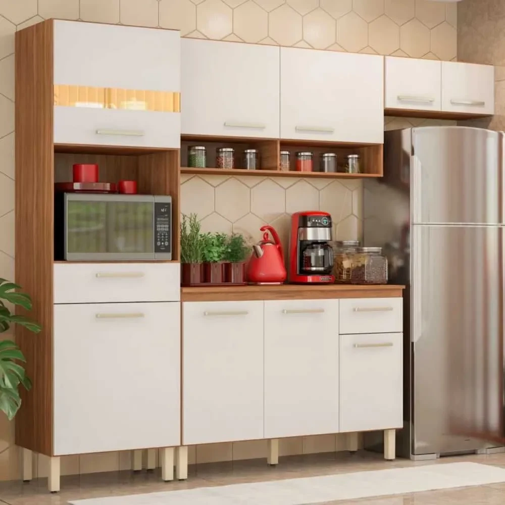 Cozinha Compacta Dama 9 Portas 2 Gavetas Amêndola Touch/Branco - Demóbile - 1