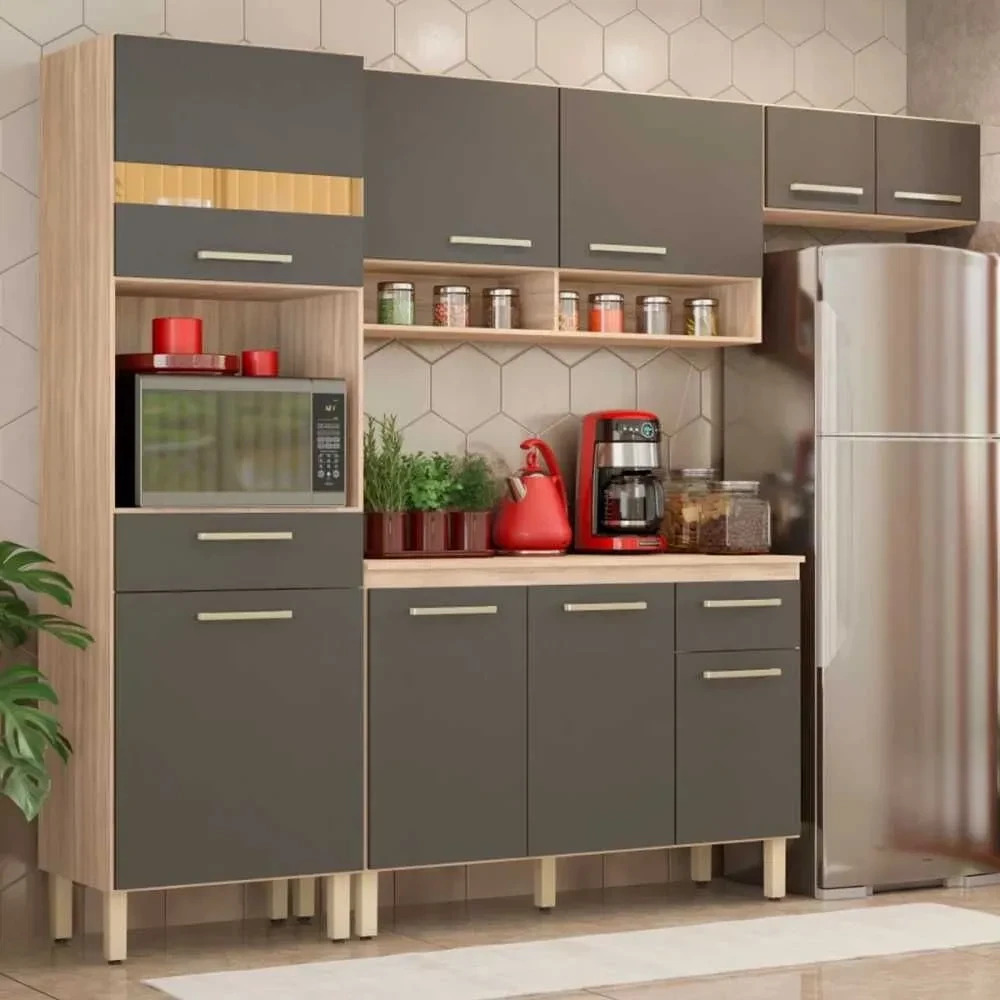 Cozinha Compacta Dama 9 Portas 2 Gavetas Avena Touch/Grafito - Demóbile - 1