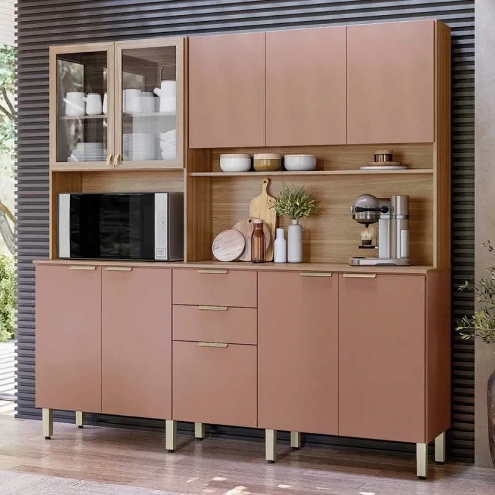 Cozinha Compacta Amora 10 Portas 2 Gavetas Amêndola Touch/Marsala - Demóbile - 1