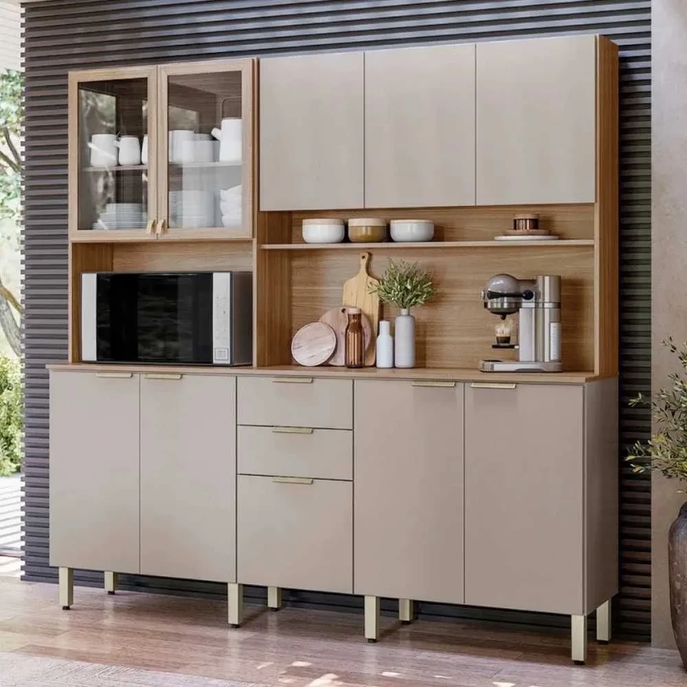 Cozinha Compacta Amora 10 Portas 2 Gavetas Amêndola Touch/Nude Prime - Demóbile - 1