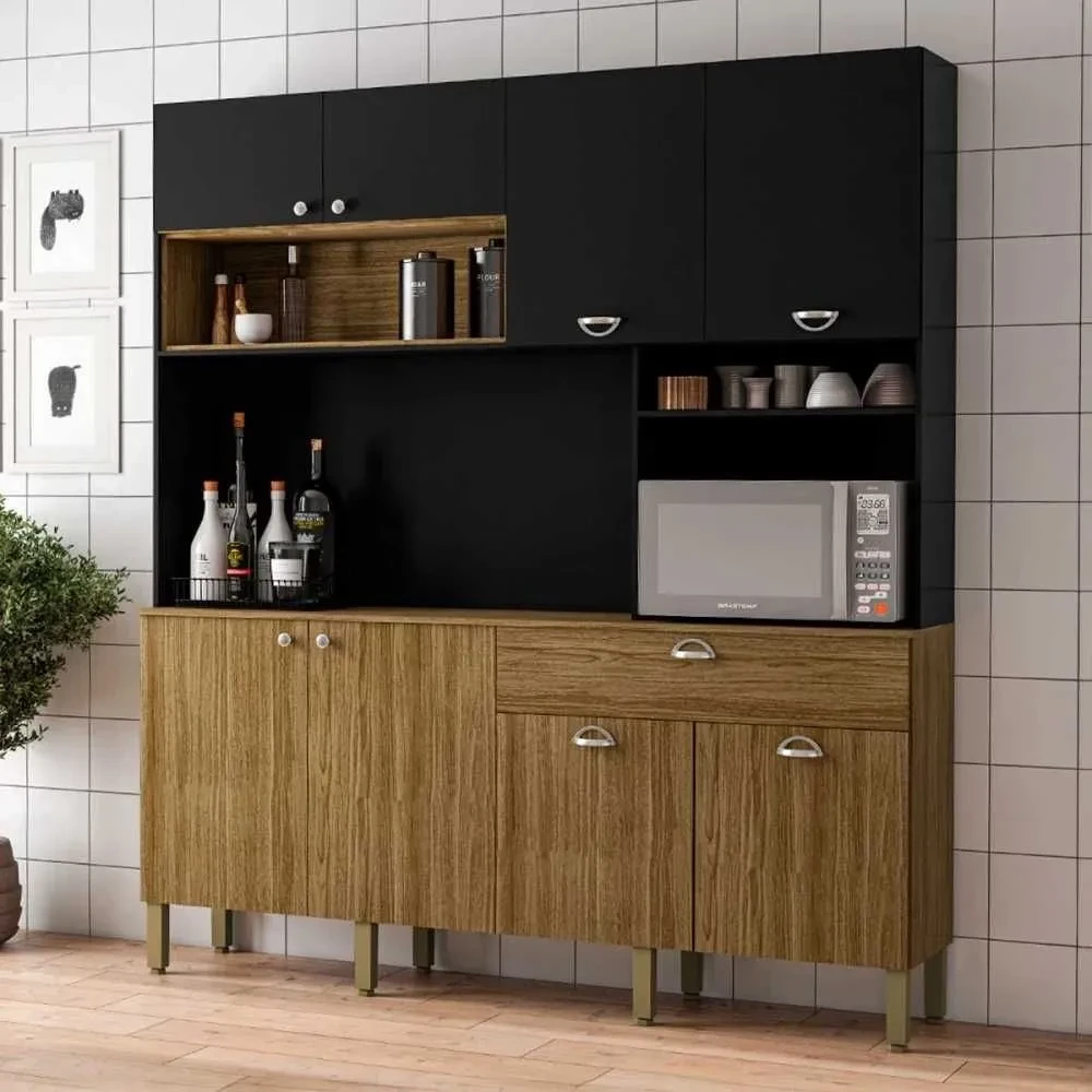 Cozinha Compacta Core 8 Portas 1 Gaveta Freijó/Nero - Kits Paraná - 1