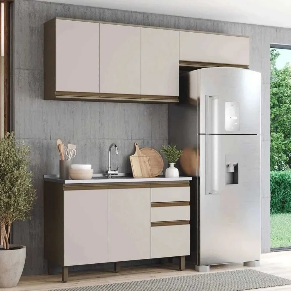 Cozinha Compacta Connect 7 Portas 2 Gavetas 100% MDF Duna/Cristal - Henn - 1
