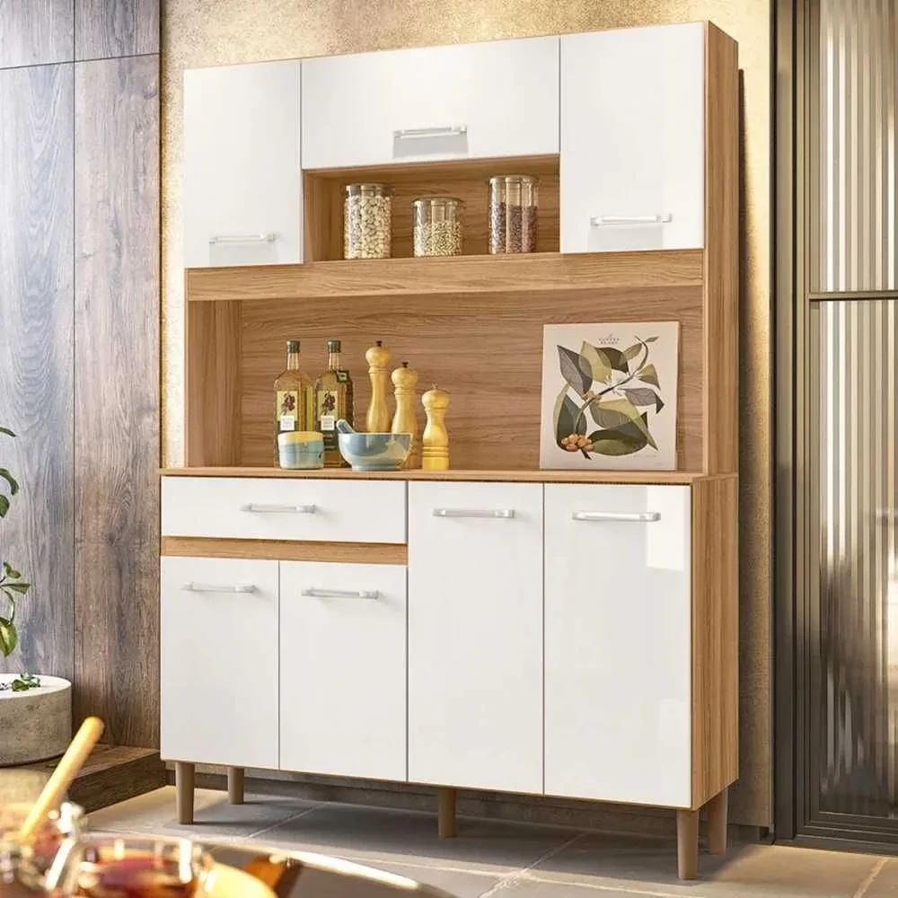 Cozinha Compacta Magazin 7 Portas 1 Gaveta Freijó/Off White Cristal - Nicioli - 1