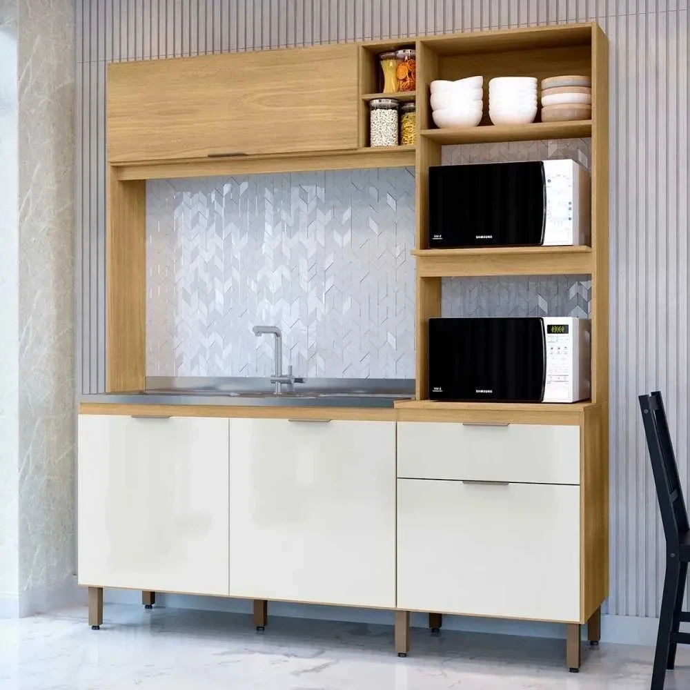 Cozinha Compacta Cloe 4 Portas 1 Gaveta Castanho/Off White - Mx Móveis - 1