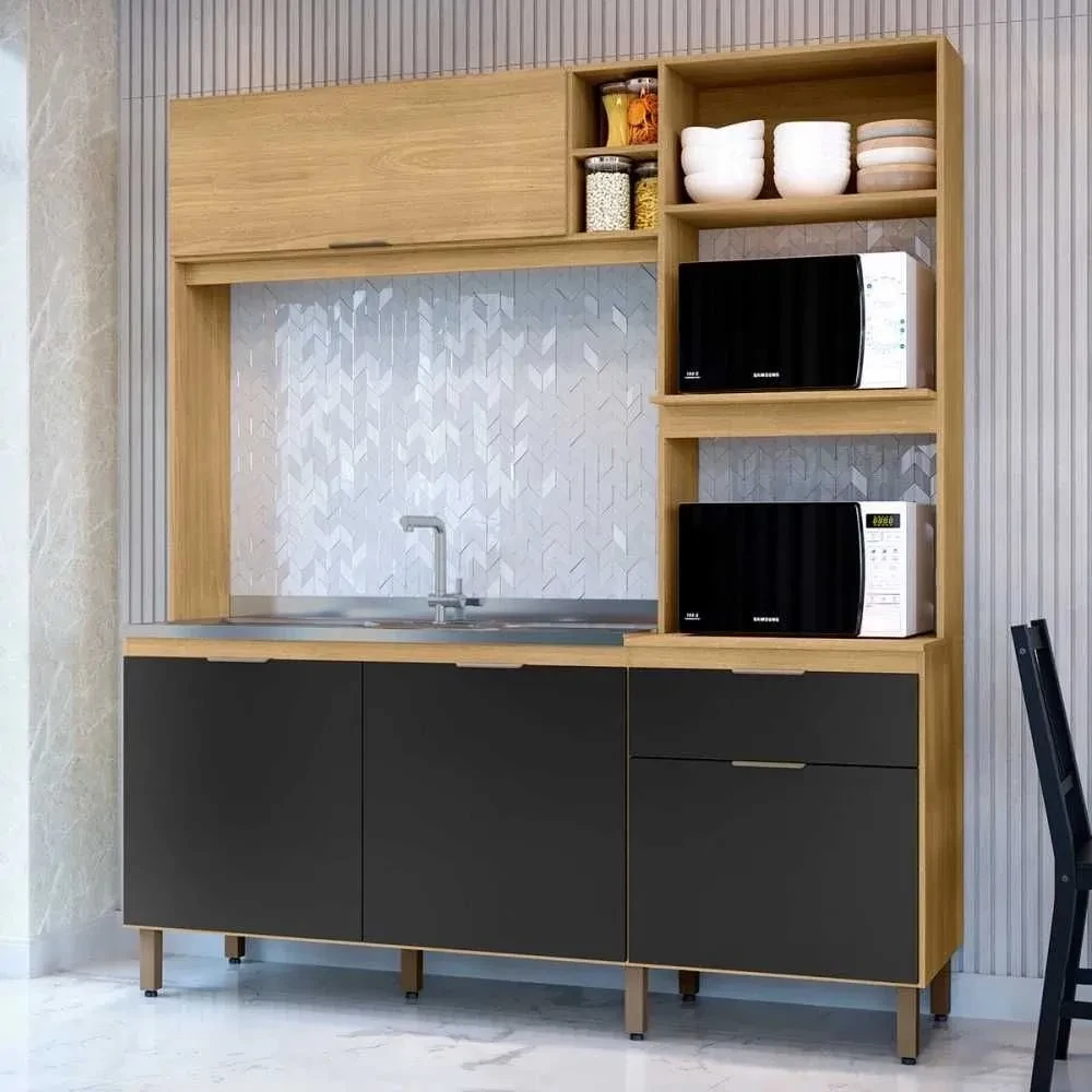 Cozinha Compacta Cloe 4 Portas 1 Gaveta Castanho/Nero - Mx Móveis - 1