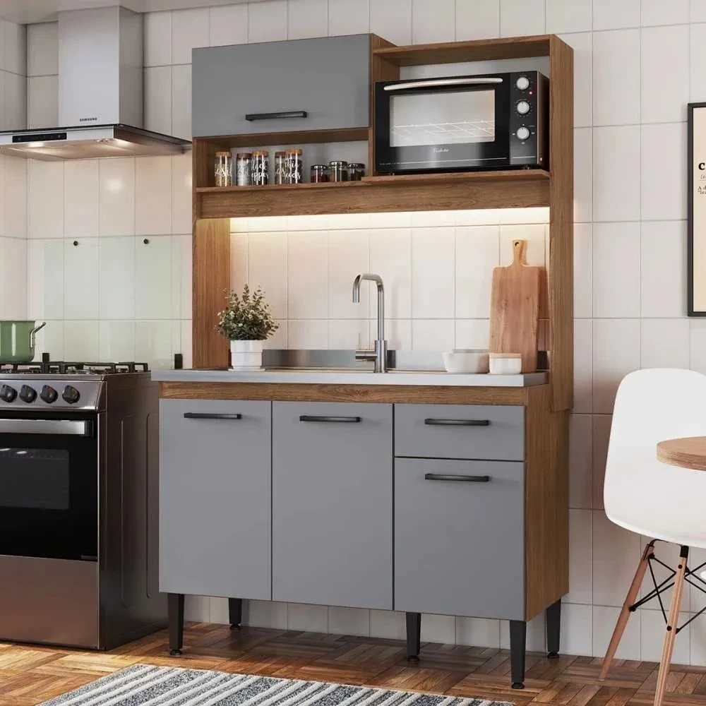 Cozinha Compacta Naty 4 Portas 1 Gaveta Freijó/Cinza - Irm Móveis - 1