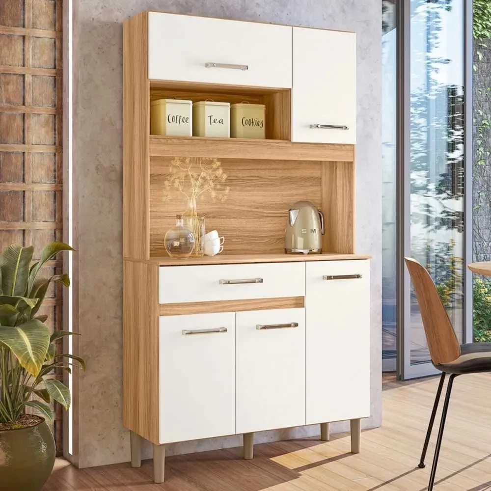 Cozinha Compacta Magazin 5 Portas 1 Gaveta Freijó/Off White Cristal - Nicioli - 1