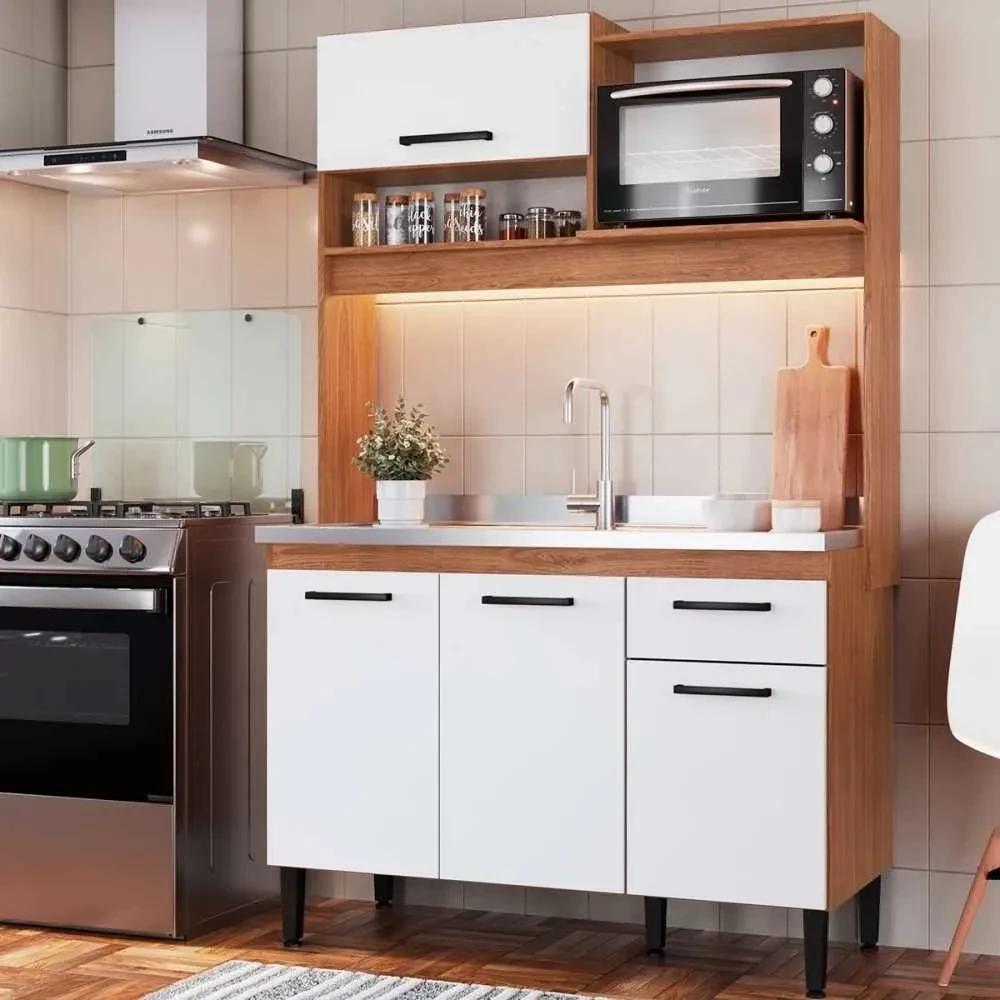 Cozinha Compacta Naty 4 Portas 1 Gaveta Freijó/Branco - Irm Móveis - 1