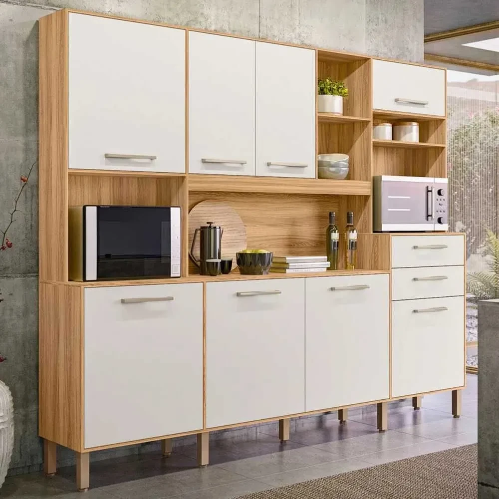 Cozinha Compacta Hortelã 8 Portas 2 Gavetas Freijó/Off White Cristal - Nicioli - 1