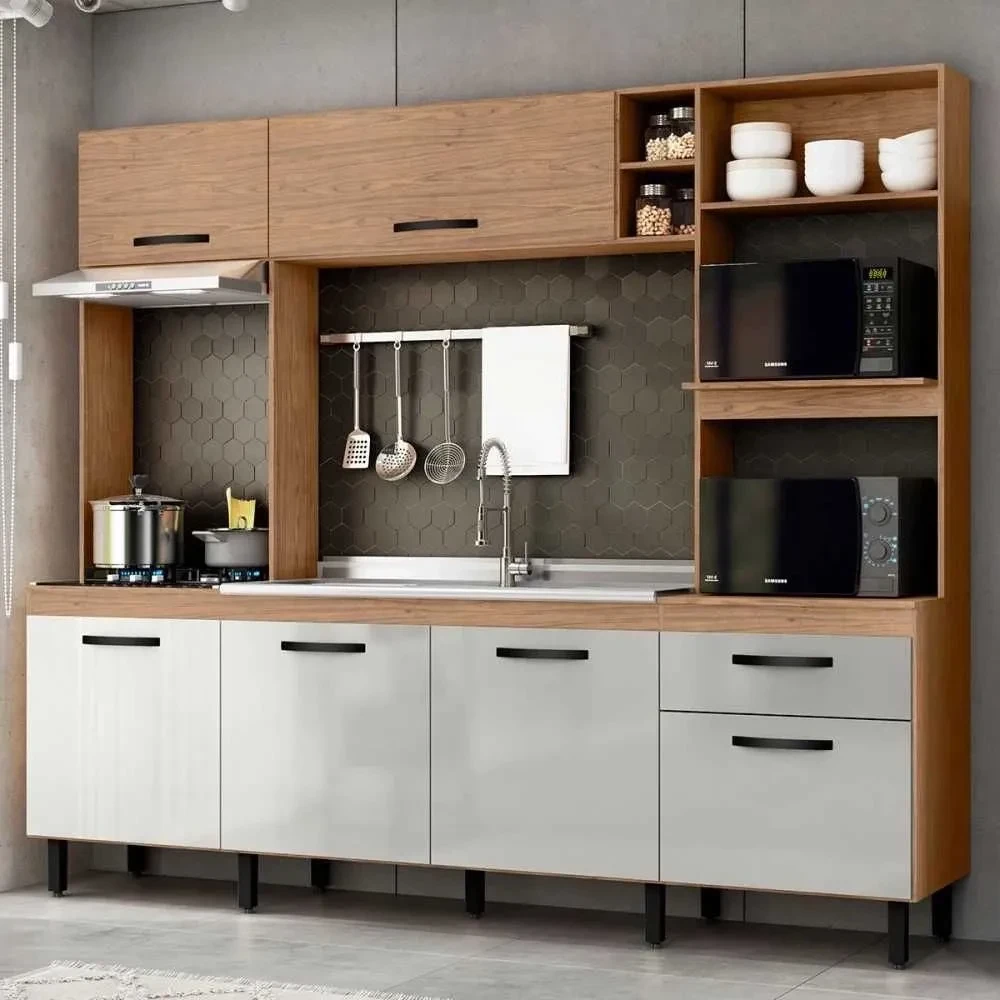 Cozinha Compacta Zoe 6 Portas 1 Gaveta Freijó/Off White - Mx Móveis - 1